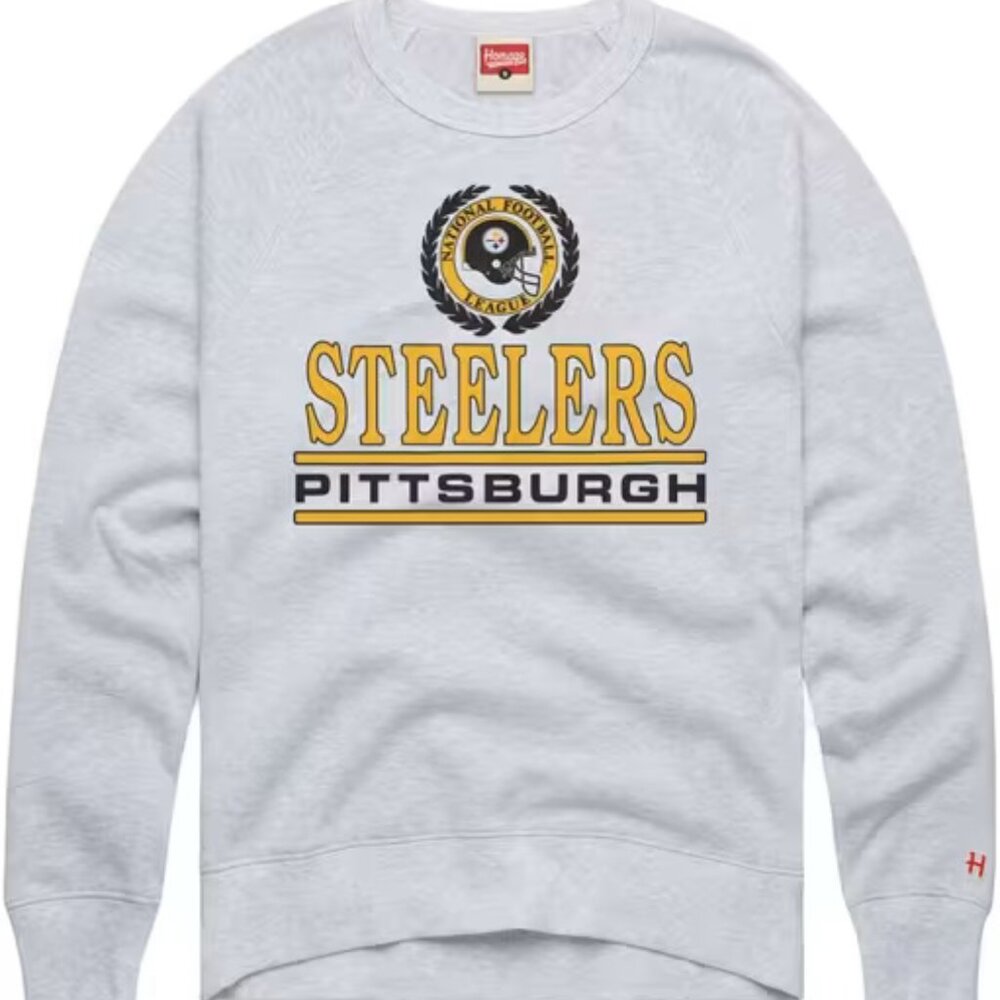 NWT Homage Pittsburgh Steelers Gray Collegiate Crest Long Sleeve Sweatshirt XL